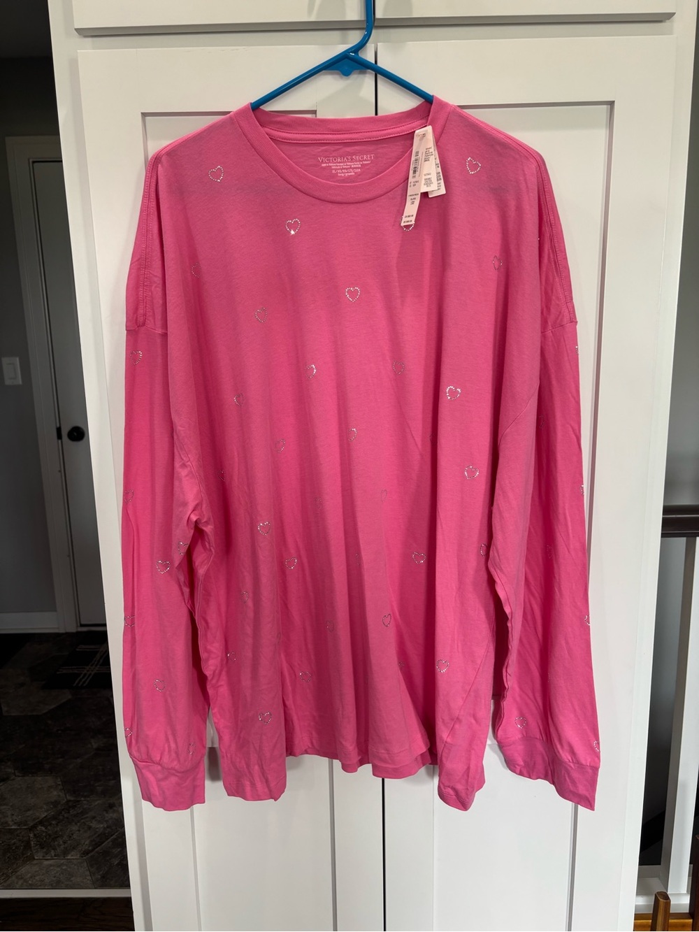 Victoria's Secret Pink Long Sleeve Tee with Silver Heart Accents